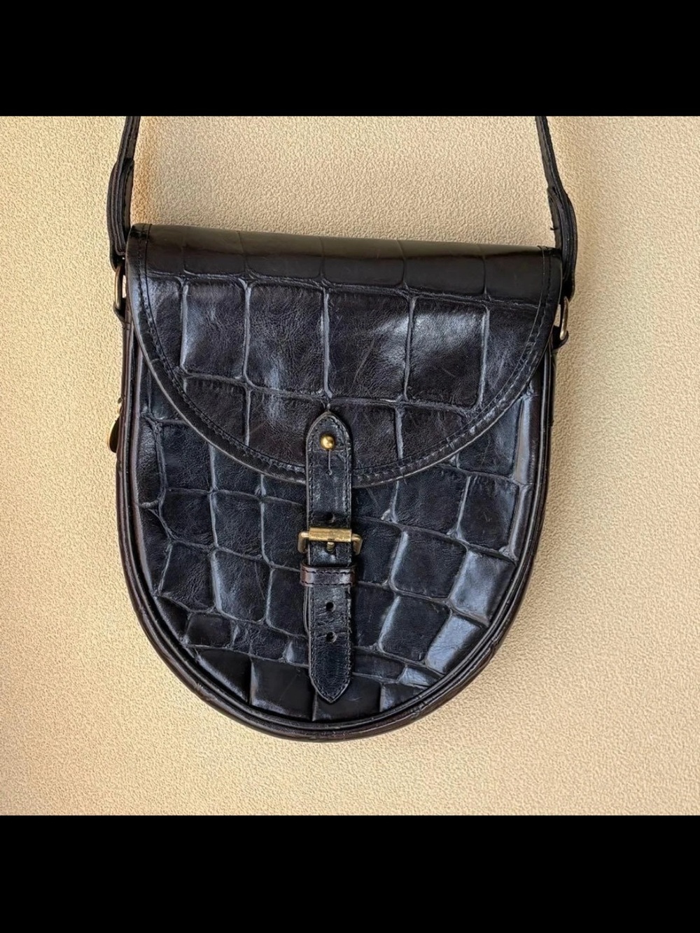 Mulberry Black Croc-Embossed Leather Crossbody Saddle Bag